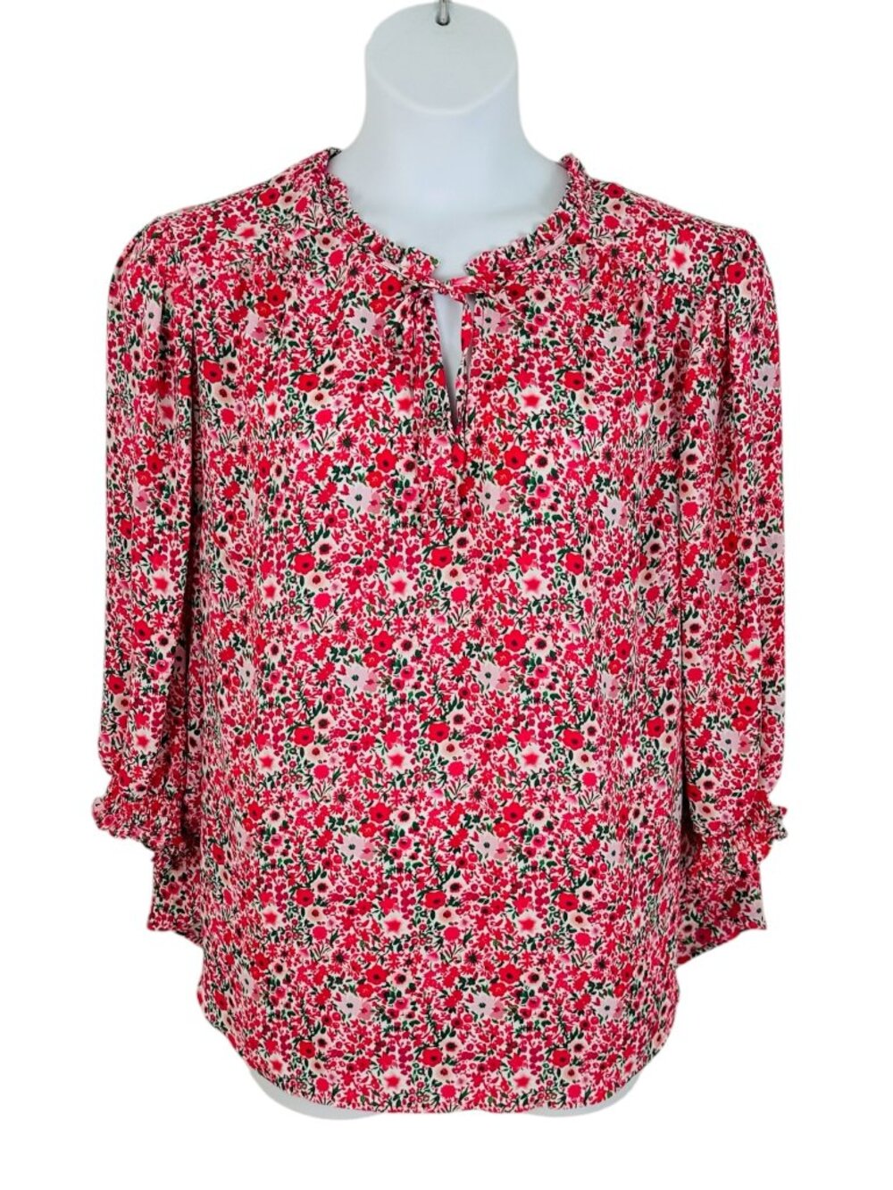 Cynthia Rowley Women's Plus Size 3X Floral 3/4 Sleeve Pink White Blouse